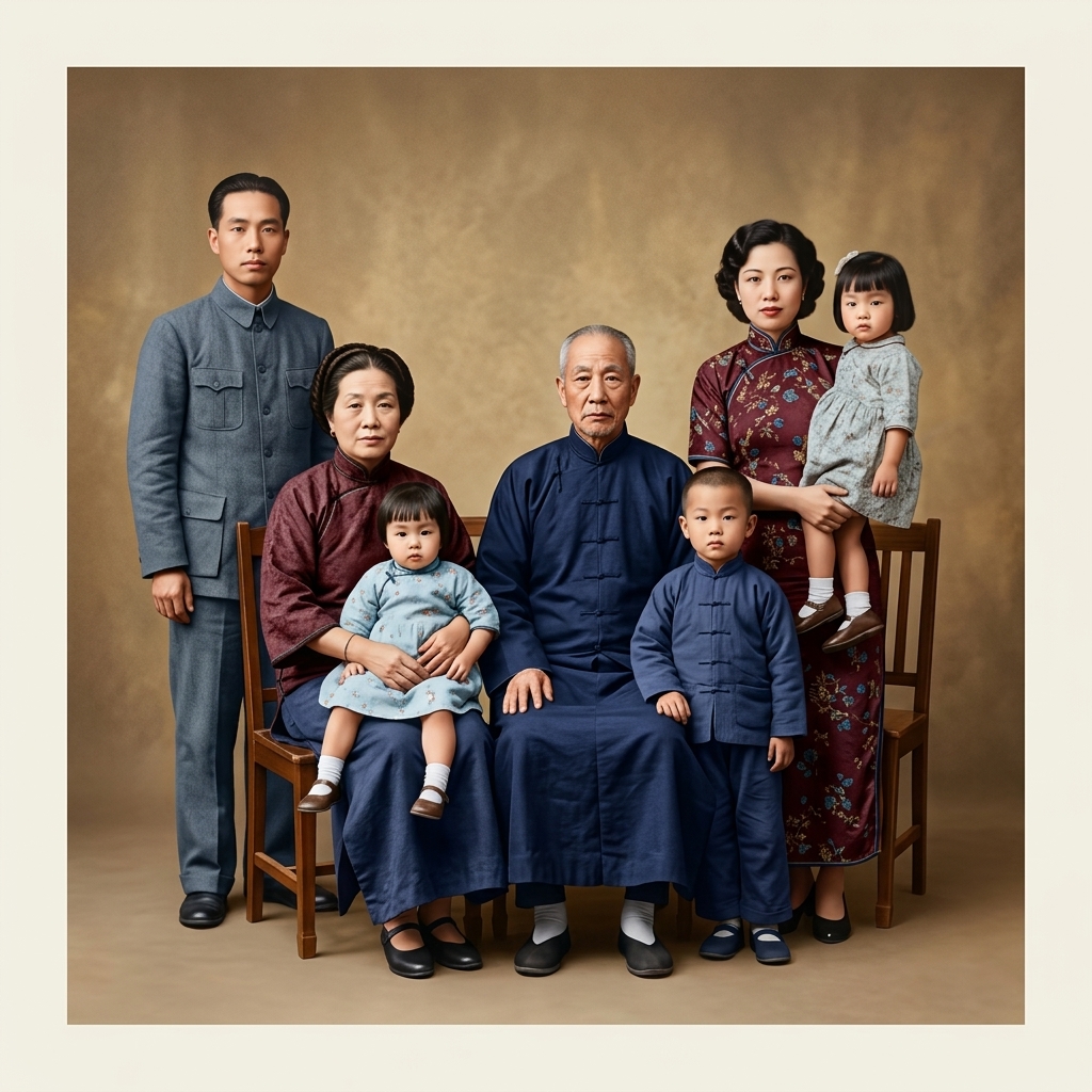 Beautifully restored and colorized version of the same 1940s family portrait